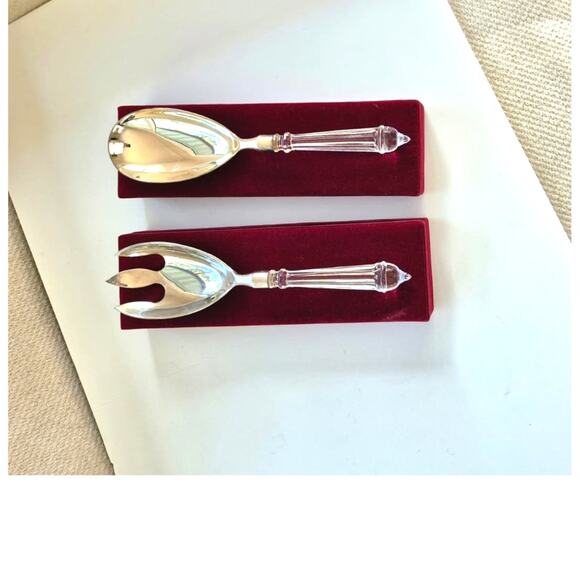 International Silver Co Serving Fork Spoon Set Boxed Silver Plate Large Salad - Picture 6 of 9